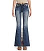 Color:Dark Blue - Image 1 - High Rise Floral Embroidered Flare Leg Jeans