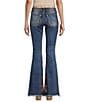Color:Dark Blue - Image 2 - High Rise Floral Embroidered Flare Leg Jeans