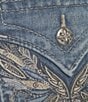 Color:Medium Blue - Image 5 - Mid Rise Embellished Leaves Back Flap Pocket Skinny Jeans