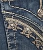 Color:Dark Blue - Image 5 - Mid Rise Embroidered Back Flap Pocket Capri Jeans