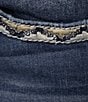 Color:Medium Blue - Image 5 - Mid Rise Embroidered Border Back Flap Pocket Bootcut Jeans
