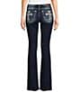 Color:Dark Blue - Image 1 - Mid Rise Embroidered Cross Pocket Bootcut Jeans