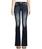 Color:Dark Blue - Image 2 - Mid Rise Embroidered Cross Pocket Bootcut Jeans
