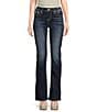 Color:Dark Blue - Image 2 - Mid Rise Embroidered Cross With Wing Back Pocket Bootcut Jeans