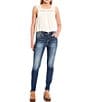 Color:Medium Blue - Image 3 - Mid Rise Embroidered Wings Flap Pocket Skinny Jeans