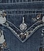 Color:Medium Blue - Image 5 - Mid Rise Floral Border Flap Pocket Bootcut Jeans