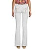 Color:White - Image 1 - Sequin Crossing Lines Back Flap Embellished Pocket Bootcut Jeans