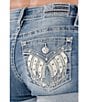 Miss Me Sequin-Embellished Leather-Detailed Winged-Pocket Roll-Cuff Denim, Color:Medium Blue - Image 4