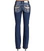Miss Me Winged Cross Embroidered Mid Rise Bootcut Jeans, Color:Dark Blue - Image 1