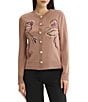 MISSOK Wrinkle-Resistant Embroidered Knit Ribbed Neck Long Sleeve Button-Front Cardigan - Image 1
