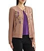 MISSOK Wrinkle-Resistant Embroidered Knit Ribbed Neck Long Sleeve Button-Front Cardigan - Image 3
