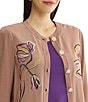 MISSOK Wrinkle-Resistant Embroidered Knit Ribbed Neck Long Sleeve Button-Front Cardigan - Image 5