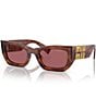 Miu Miu Women's MU 09WS53-X 53mm Striped Rectangle Sunglasses, Color:Striped Tobacco/Dark Violet - Image 1
