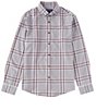 Color:Gray Heather - Image 1 - City Flannel Heather Large Plaid Performance Stretch Long-Sleeve Woven Shirt