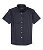Color:Navy - Image 1 - Halyard No-Tuck Dot Print Performance Stretch Short-Sleeve Woven Shirt