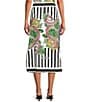 Mo Maya Black Strip Dragon Print High Rise Pencil Midi Skirt - Image 2