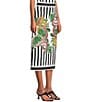 Mo Maya Black Strip Dragon Print High Rise Pencil Midi Skirt - Image 3