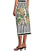 Mo Maya Black Strip Dragon Print High Rise Pencil Midi Skirt - Image 4