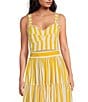 Mo Maya Coordinating Le Soleil Stripe Print Sweetheart Neckline Sleeveless Bra Top, Color:Yellow - Image 1