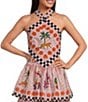 Mo Maya Jaipur Kite Cropped Halter Printed Coordinating Top - Image 1
