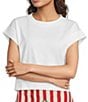 Mo Maya Knit Dragon Motif Short Sleeve Crop Box Tee, Color:Red White - Image 1