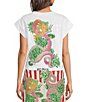 Mo Maya Knit Dragon Motif Short Sleeve Crop Box Tee, Color:Red White - Image 2