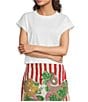 Mo Maya Knit Dragon Motif Short Sleeve Crop Box Tee - Image 2