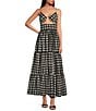 Mo Maya Luna Gingham Check V Neckline Cut-Out Sleeveless Maxi Dress, Color:Black - Image 1