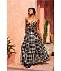 Mo Maya Luna Gingham Check V Neckline Cut-Out Sleeveless Maxi Dress, Color:Black - Image 4
