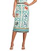 Mo Maya Namaste Sunshine Coordinating Linen Blend Hand Printed Midi Skirt, Color:White - Image 1