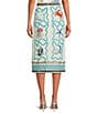 Mo Maya Namaste Sunshine Coordinating Linen Blend Hand Printed Midi Skirt, Color:White - Image 2