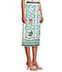 Mo Maya Namaste Sunshine Coordinating Linen Blend Hand Printed Midi Skirt, Color:White - Image 3