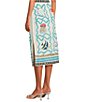 Mo Maya Namaste Sunshine Coordinating Linen Blend Hand Printed Midi Skirt, Color:White - Image 4