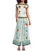Mo Maya Namaste Sunshine Coordinating Linen Blend Hand Printed Wide Leg Pants, Color:White - Image 5