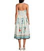 Mo Maya Namaste Sunshine Hand Printed Pattern Linen Blend Square Neck Sleeveless A-Line Midi Dress, Color:White - Image 2
