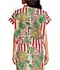 Mo Maya Red Stripe Dragon Print Camp Collar Short Sleeve Button Front Coverup Top, Color:Red - Image 2