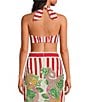 Mo Maya Red Stripe Print Halter Sweetheart Neckline Sleeveless Coordinating Bra Top, Color:Red - Image 2