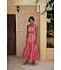 Mo Maya Runa Gingham Check and Leopard Strap Print Square Neckline Sleeveless Maxi Dress, Color:Pink - Image 8