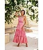 Mo Maya Runa Gingham Check and Leopard Strap Print Square Neckline Sleeveless Maxi Dress, Color:Pink - Image 11