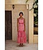 Mo Maya Runa Gingham Check and Leopard Strap Print Square Neckline Sleeveless Maxi Dress, Color:Pink - Image 14