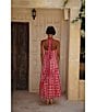 Mo Maya Runa Gingham Check and Leopard Strap Print Square Neckline Sleeveless Maxi Dress, Color:Pink - Image 16