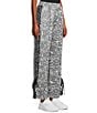Moa Moa Animal Print Wide Leg Side Tie Pants, Color:Black - Image 3