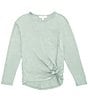 Color:Sage - Image 1 - Big Girls 7-16 Long Sleeve Pocket T-Shirt With Knot Front