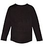 Color:Black - Image 2 - Big Girls 7-16 Long Sleeve Pocket T-Shirt With Knot Front