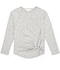 Color:Heather Gray - Image 1 - Big Girls 7-16 Long Sleeve Pocket T-Shirt With Knot Front
