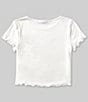 Color:Ivory - Image 2 - Big Girls 7-16 Ruffle Short Sleeve & Round Neck Graphic Design Top