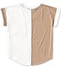 Color:Ivory/Mocha -Sage - Image 2 - Big Girls 7-16 Short-Sleeve Color Block Pocket T-Shirt