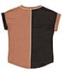 Color:Tabacco-Black-Taupe - Image 2 - Big Girls 7-16 Short-Sleeve Color Block Pocket T-Shirt