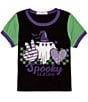 Color:Black - Image 1 - Big Girls 7-16 Short Sleeve Crew Neck Color Block Spooky Season T-Shirt
