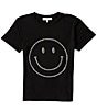 Color:Black - Image 1 - Big Girls 7-16 Short Sleeve Smiley Face Graphic T-Shirt